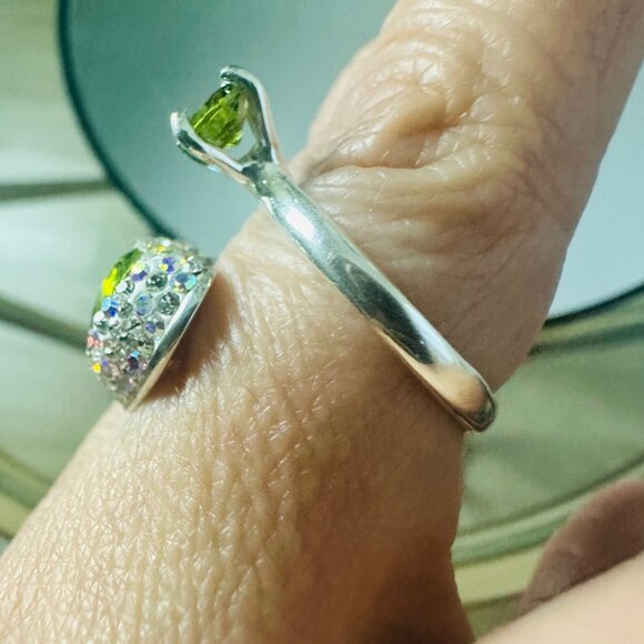 Silver 925 Adjustable Green Ring  Zircon Handmade Boho - Picture 4 of 11
